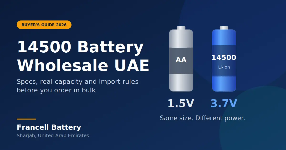 14500 lithium-ion battery beside an AA battery showing 3.7V vs 1.5V